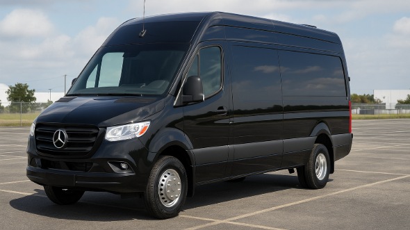 Exterior of Charter Bus Company Loveland's 14 Passenger Sprinter Limousine in Loveland