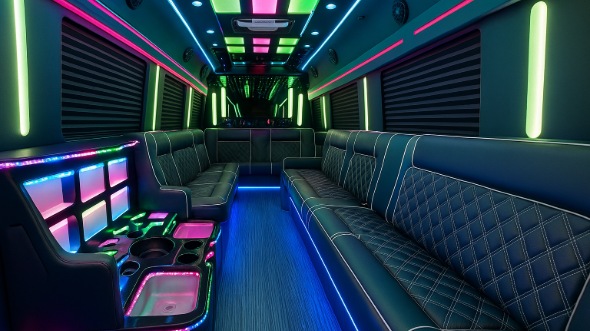 Interior of Charter Bus Company Denver's 28 Passenger Party Bus in Denver
