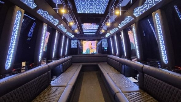 Interior of Charter Bus Company Longmont's 28 Passenger Party Bus in Longmont