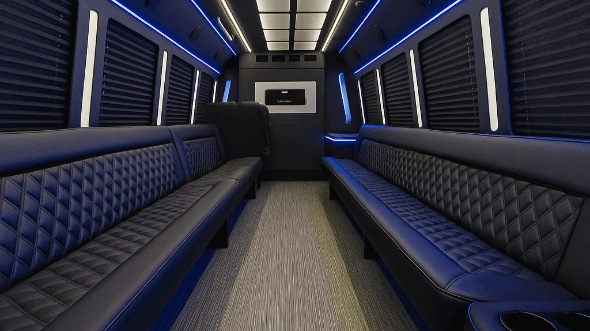 Interior of Charter Bus Company Aurora's 40 Passenger Party Bus in Aurora