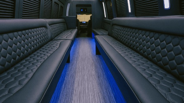 Interior of Charter Bus Company Broomfield's 50 Passenger Party Bus in Broomfield
