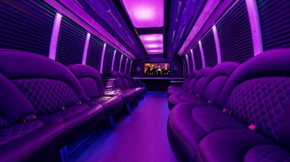 Interior of Charter Bus Company Denver's 50 Passenger Party Bus in Denver