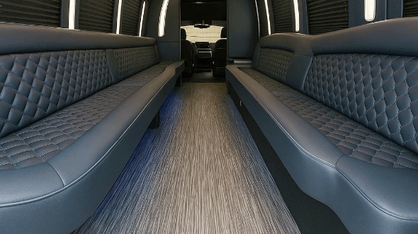 Interior of Charter Bus Company Longmont's 50 Passenger Party Bus in Longmont
