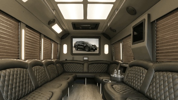 Interior of Charter Bus Company Thornton's 50 Passenger Party Bus in Thornton