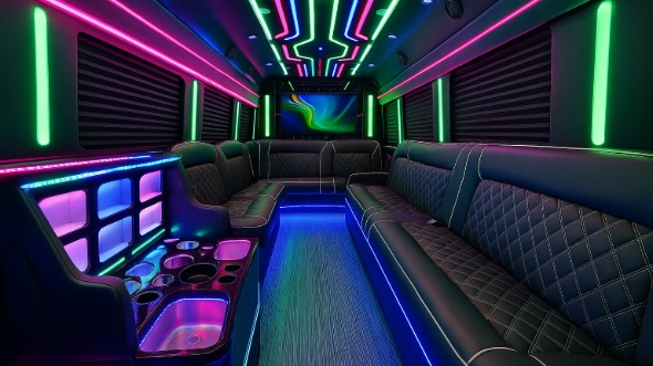 greeley 28 passenger party bus inside